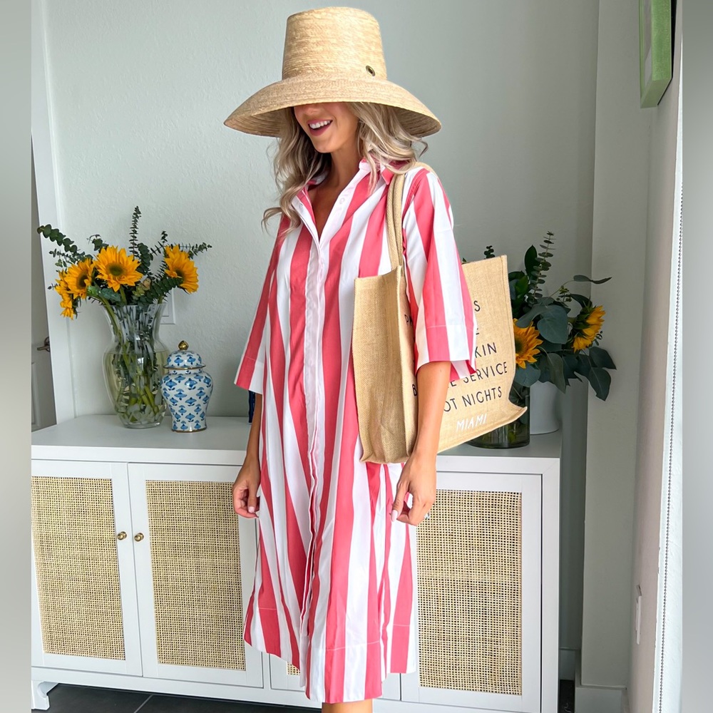 Lake Pajamas Red and White Striped Caftan, XS